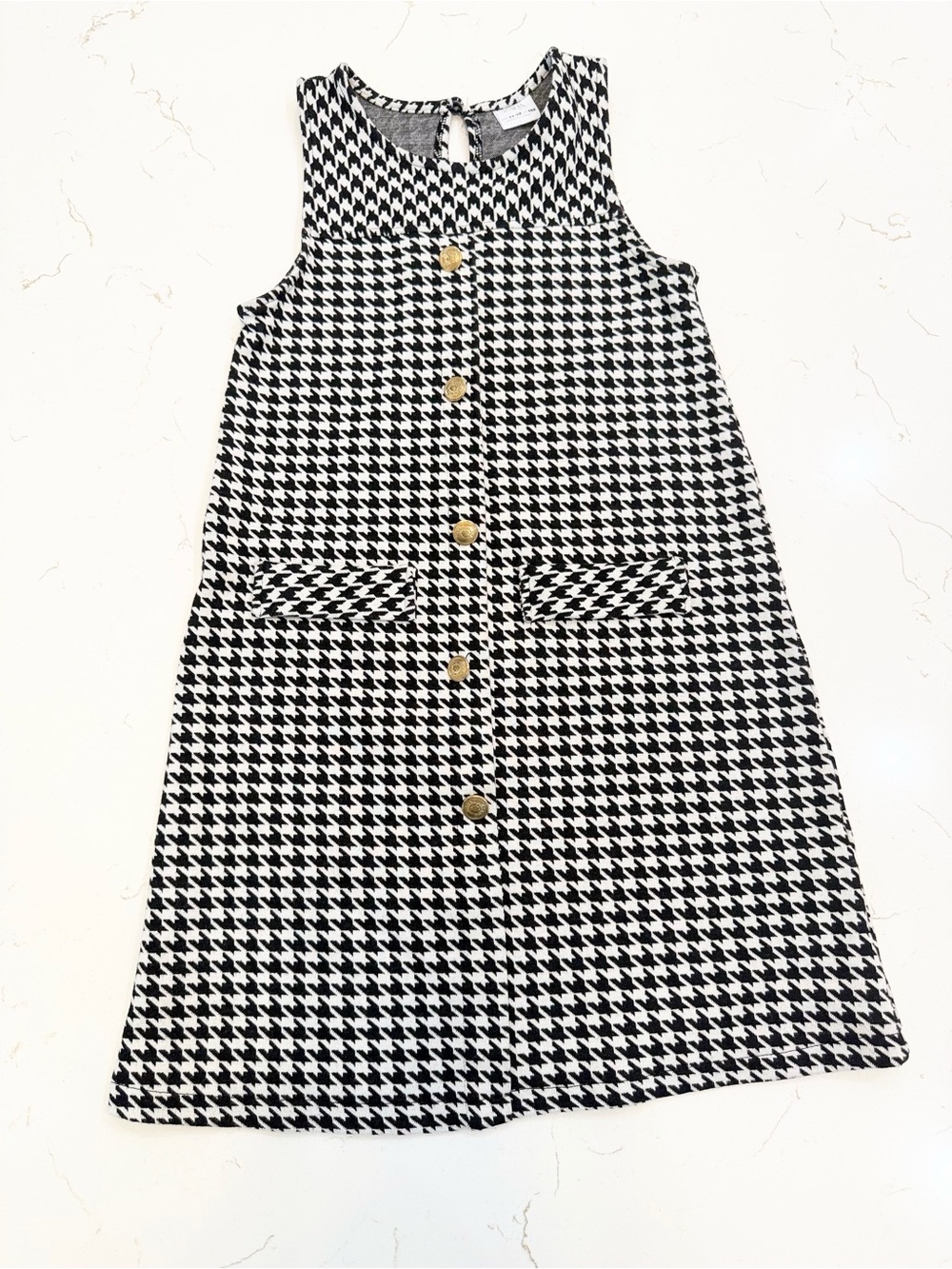 Zara Black and White Houndstooth Button-Front Kids Dress
